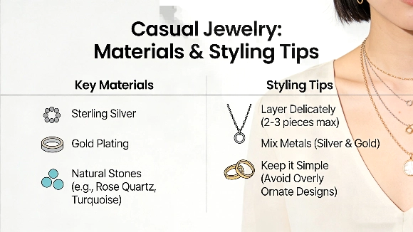 Casual jewelry materials and styling tips