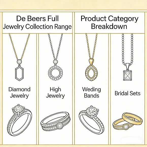 De Beers full jewelry collection range and product category breakdown