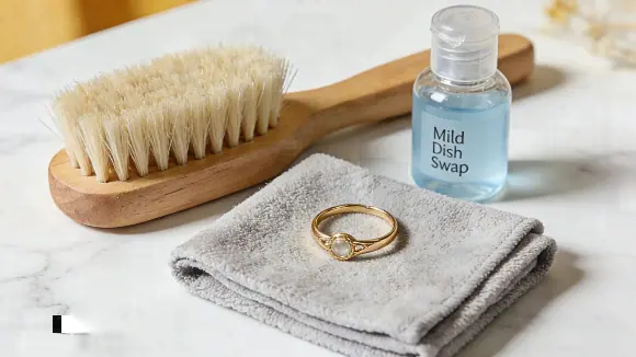 Gold jewelry cleaning tools soft brush microfiber cloth mild dish soap