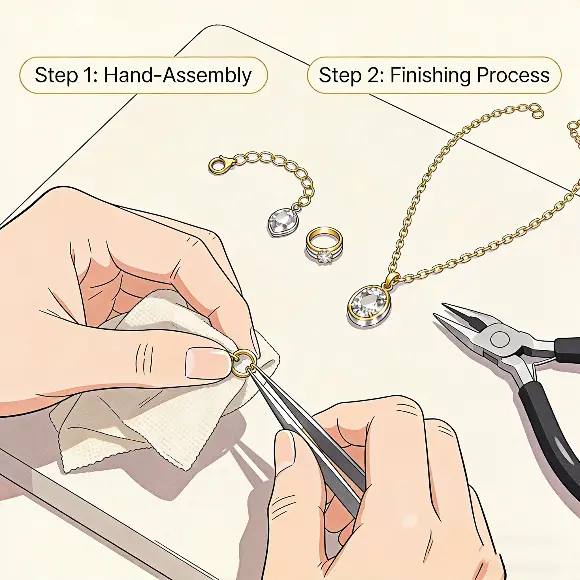 Gorjana jewelry hand-assembly craftsmanship and finishing process