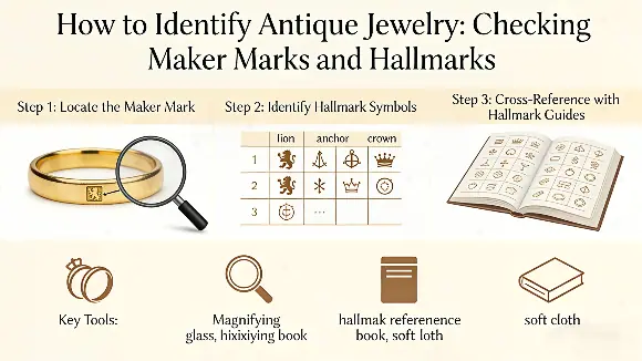 How to identify antique jewelry by checking maker marks and hallmarks