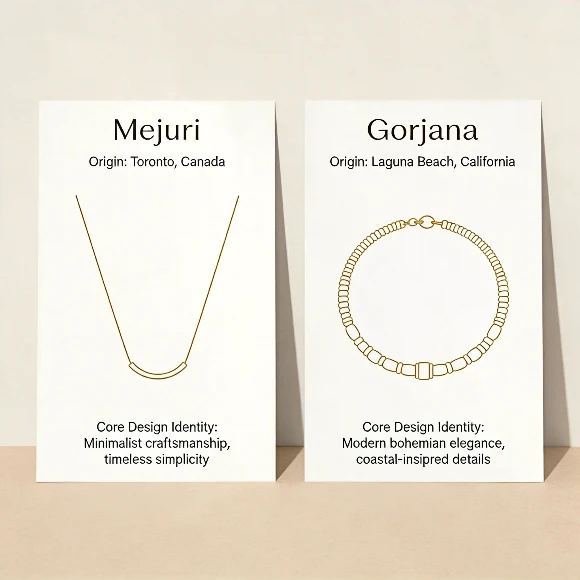 Mejuri and Gorjana brand origins and core design identities