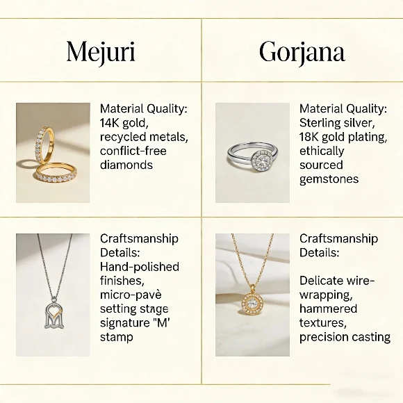 Mejuri vs Gorjana material quality and craftsmanship details