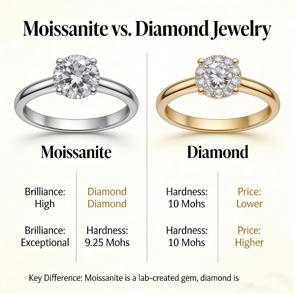 Moissanite and Diamond Jewelry Comparison