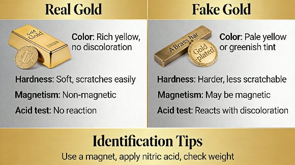 Real gold vs fake gold comparison and identification