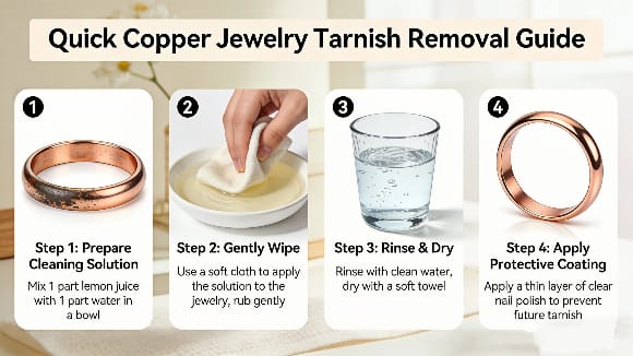Remove tarnish from copper jewelry quickly