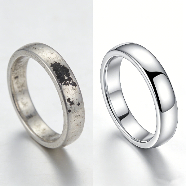 Tarnished vs clean 925 sterling silver jewelry
