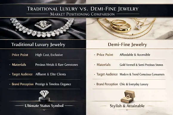 Traditional Luxury vs Demi-Fine Jewelry Market Positioning Comparison