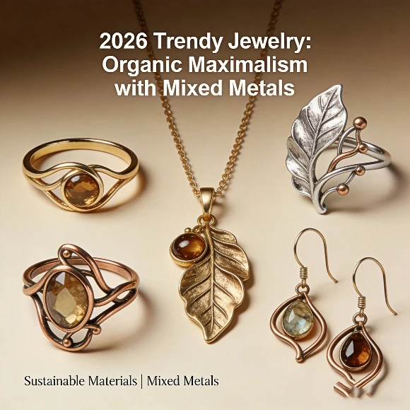 Trendy jewelry designs 2026 organic maximalism mixed metals sustainable pieces