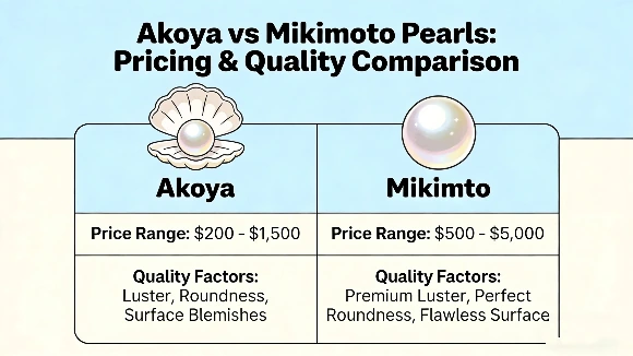 Akoya vs Mikimoto pearls pricing and quality comparison chart