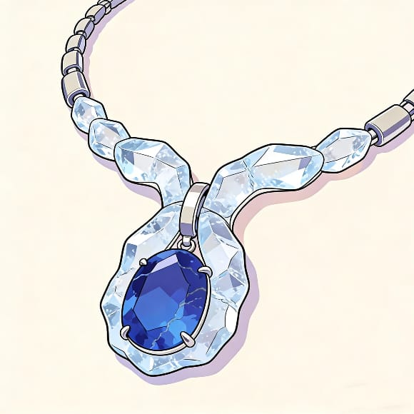 Belperron rock crystal and sapphire necklace showing organic natural design