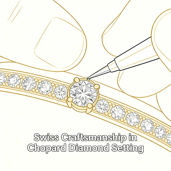 Close-up of Chopard diamond setting showing Swiss craftsmanship
