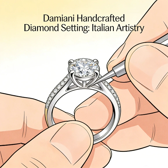 Close-up of Damiani handcrafted diamond setting showing Italian artistry