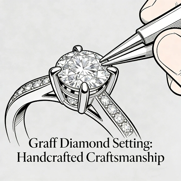 Close-up of Graff diamond setting showing handcrafted craftsmanship