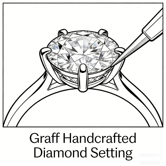 Close-up of Graff diamond setting showing handcrafted craftsmanship