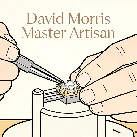 David Morris master artisan hand-setting gemstones in atelier