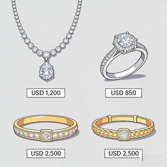 Graff popular collections showcase with price labels