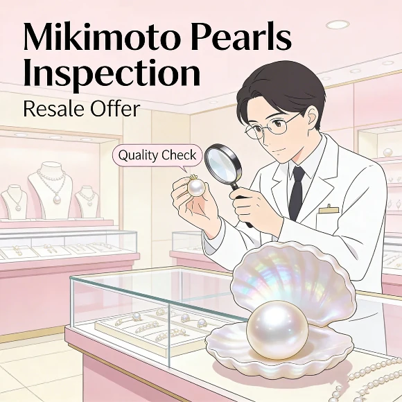High-end jewelry store inspecting Mikimoto pearls for resale offer