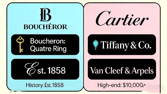 Infographic comparing Boucheron with top luxury jewelry brands