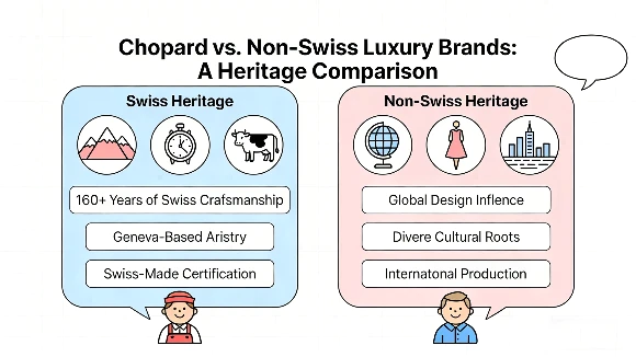 Infographic comparing Chopard’s Swiss heritage to non-Swiss luxury brands
