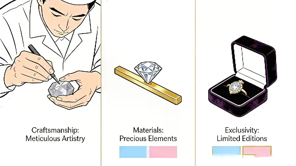 Infographic showing Boucheron premium factors craftsmanship, materialsexclusivity