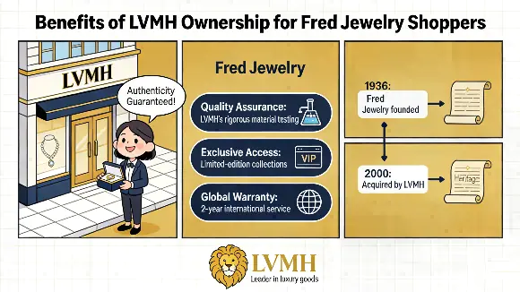 Infographic showing benefits of LVMH ownership for Fred Jewelry shoppers