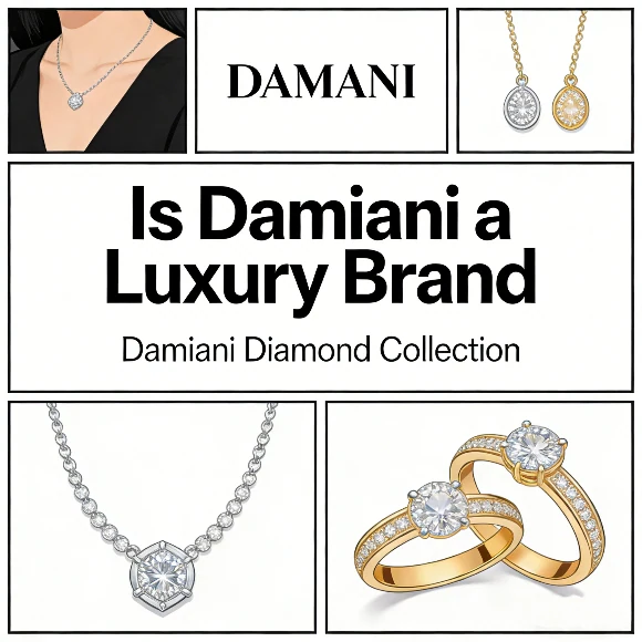 Is Damiani a Luxury Brand cover with Damiani diamond jewelry collection and brand logo