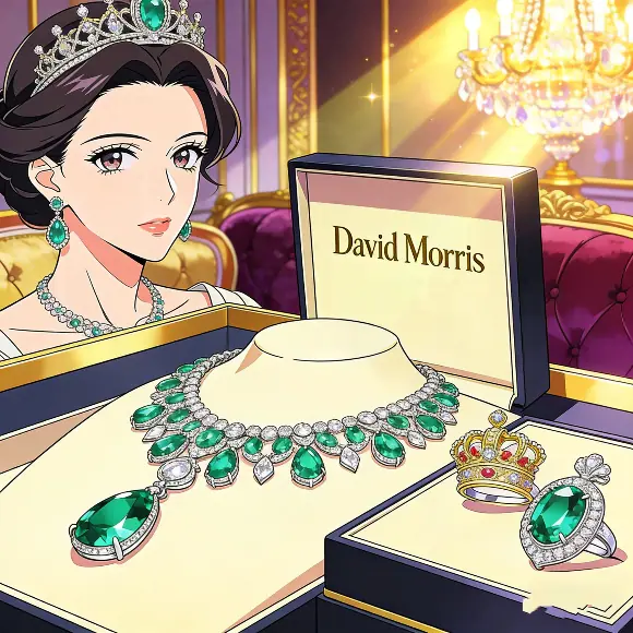 Is David Morris a luxury brand with emerald necklace and royal jewelry
