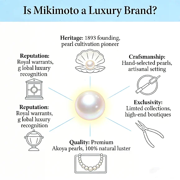 Is Mikimoto a luxury brand infographic highlighting key luxury criteria