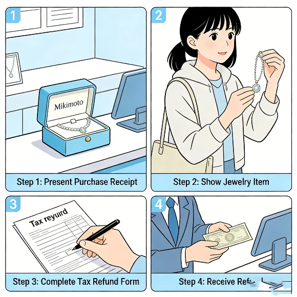 Japan tax refund process for Mikimoto jewelry shoppers