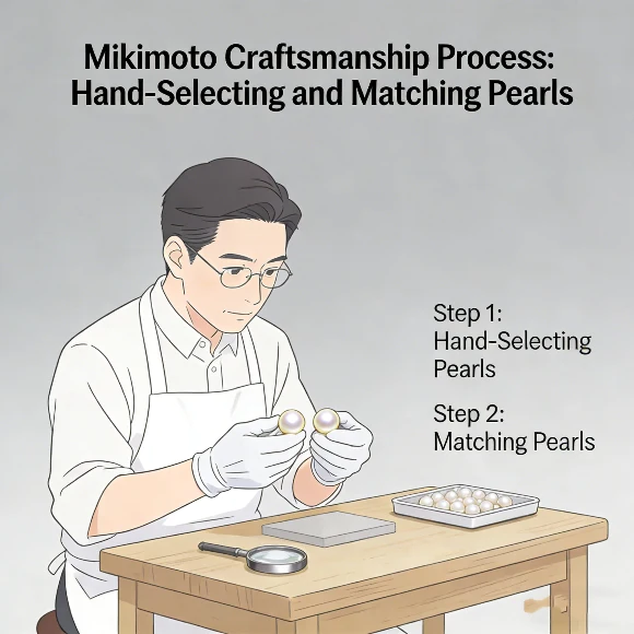 Mikimoto craftsmanship process hand-selecting and matching pearls