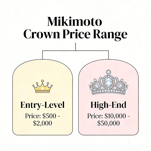 Mikimoto crown price range chart with entry-level and high-end options