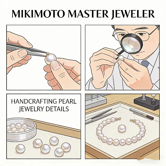 Mikimoto master jeweler handcrafting pearl jewelry details