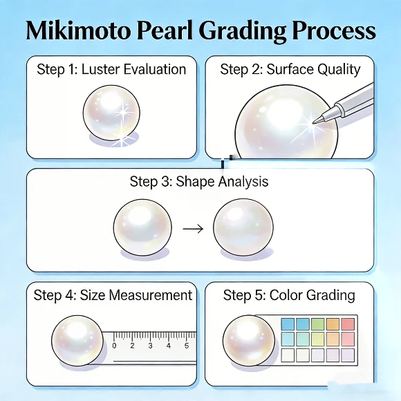Mikimoto pearl grading process showing strict quality standards