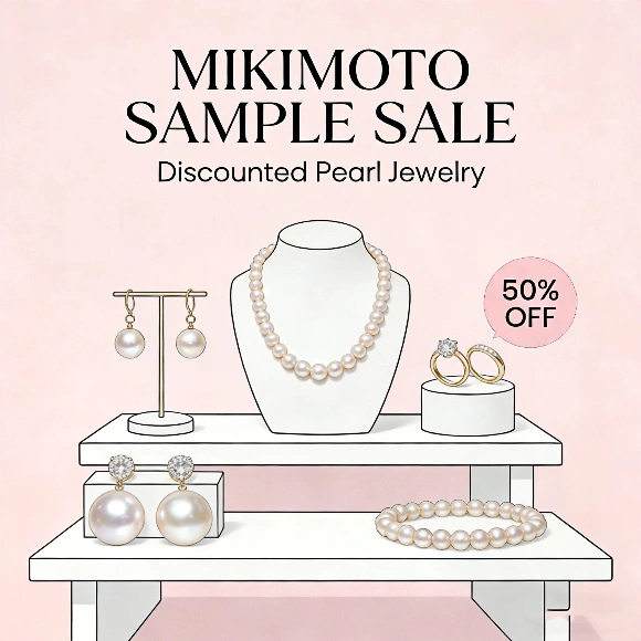 Mikimoto sample sale display with discounted pearl jewelry