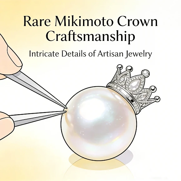 Rare Mikimoto crown craftsmanship details and pearl close-up