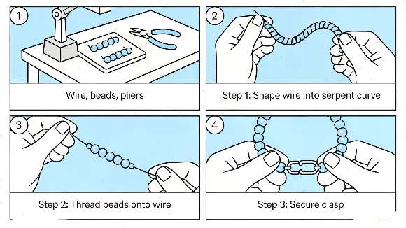Step-by-step illustration of Serpent Bohème bracelet handcrafting process