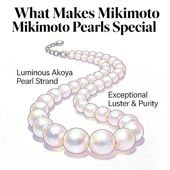 What is special about Mikimoto pearls cover with luminous Mikimoto Akoya pearl strand