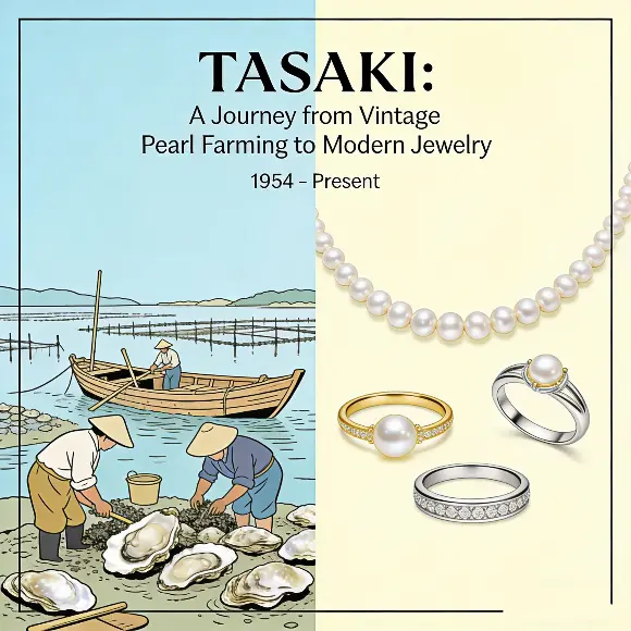 What is the history of TASAKI brand cover with vintage pearl farming and modern jewelry