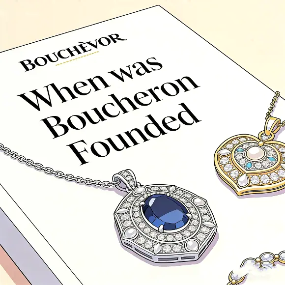 When was Boucheron Founded cover image with historic Boucheron jewelry and brand logo
