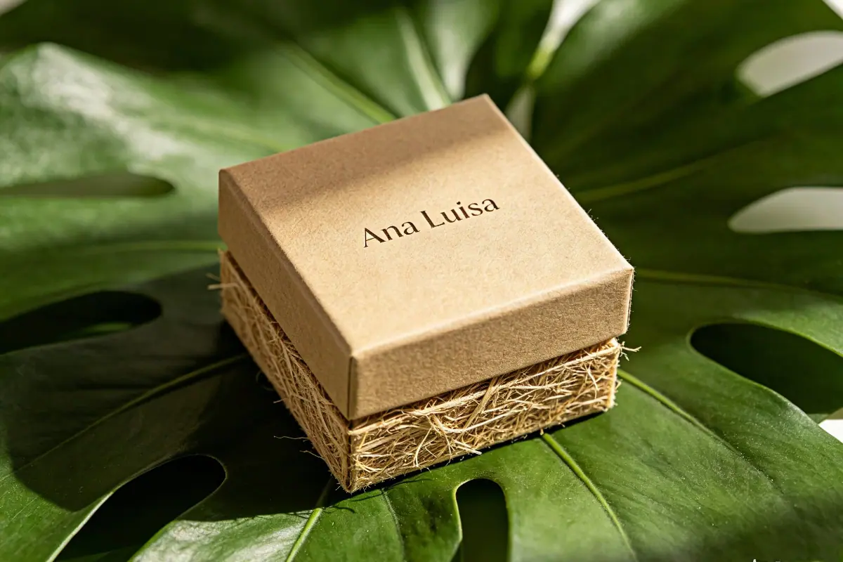 Ana Luisa sustainable jewelry packaging and brand logo