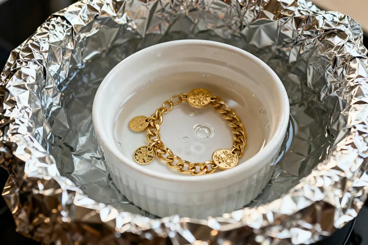 DIY foil trick method for cleaning heavily oxidized Alex and Ani jewelry safely