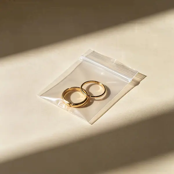 Stroring gold plated jewelry in airtight bags to prevent oxidation