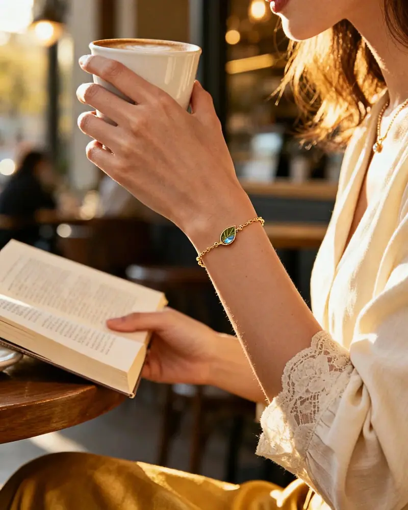 Leafael jewelry review lifestyle photo of birthstone bracelet on a wrist