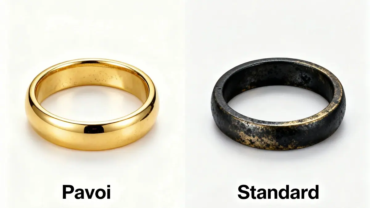 Comparison of Pavoi jewelry vs standard plated jewelry tarnish after 6 months