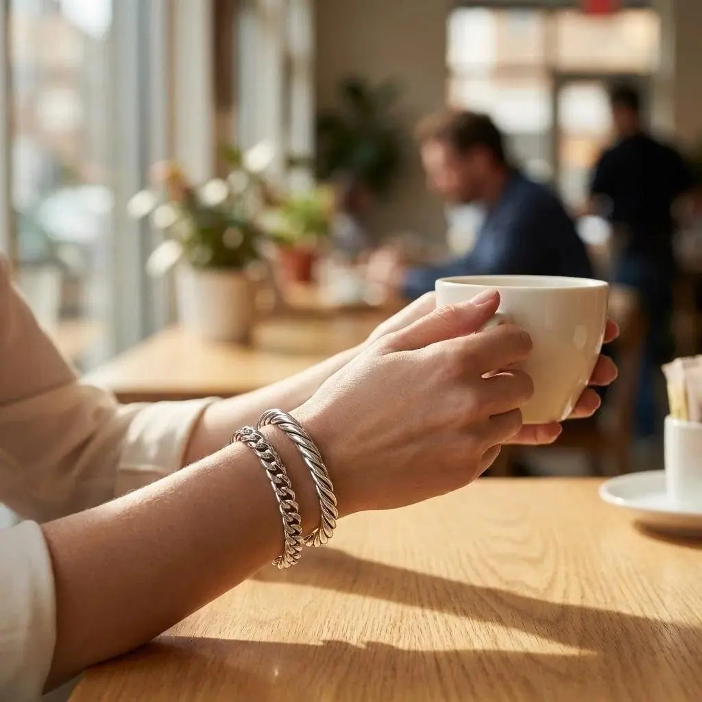 Stacking David Yurman bracelets and John Hardy rings for everyday wear