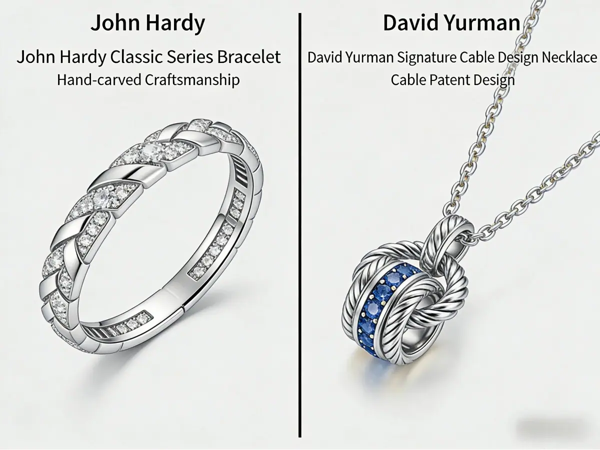 Comparison of John Hardy Classic Chain vs David Yurman Cable bracelets on a model's wrist